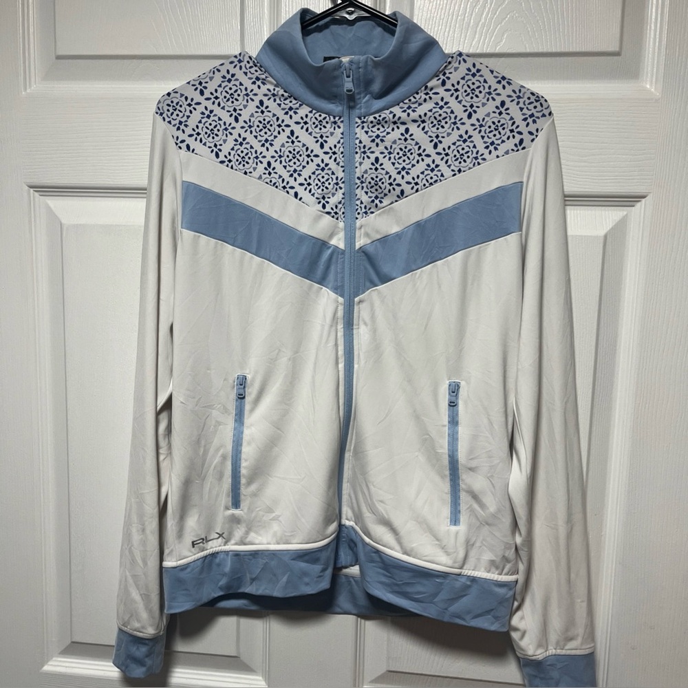 RLX Ralph Lauren Women’s Graphic Chevron Full-Zip Jacket White Blue Size M